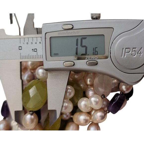Pearl, Quartz Amethyst Knotted Strand Necklace 60" Long, K129 - Picture 8 of 9